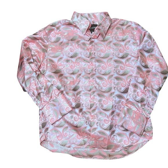 MANZINI Pink Jacquard Paisley Men’s Dress Shirt Long Sleeve Satin Italian Sz 2XL - Picture 8 of 10